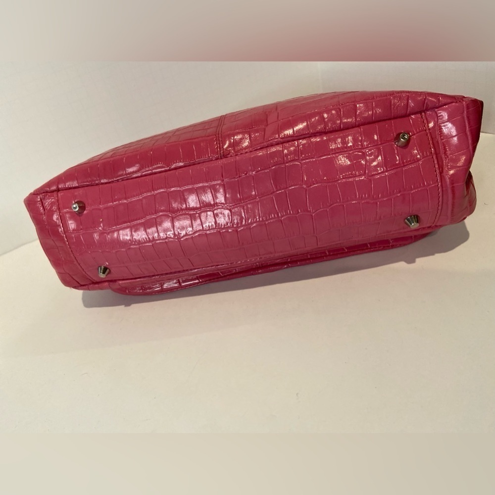 Maxx New York~Dark Pink Croco Embossed Leather Shoulder Bag~Top Zipper Closure - Picture 8 of 14